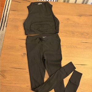 Year of Ours Black Ribbed Leggings and Crop Top Set